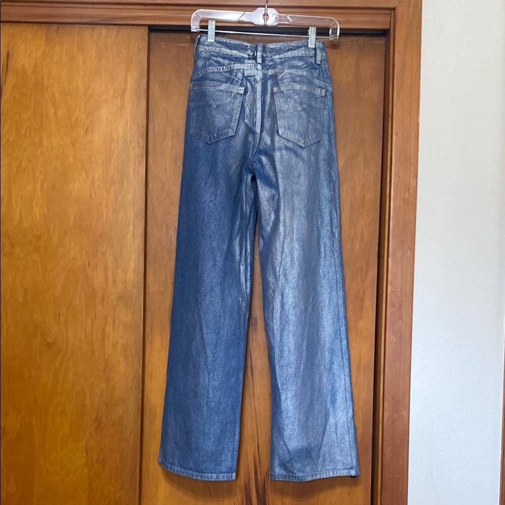Forever 21 Wide Leg Jeans High Rise Metallic Silvery Iridescent 31” Inseam Denim - Picture 4 of 9